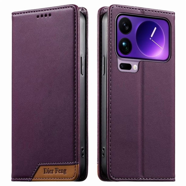 Funda Tipo Cartera de Cuero Sintético para XIAOMI 17 Pro Max Bloqueo RFID, con Ranuras para Tarjetas y Bolsillo para Efectivo, Cierre Magnético Fuerte Morado