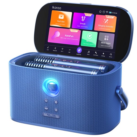 Máquina de karaoke Ikarao WiFi con 2 micrófonos y pantalla de 8 pulgadas