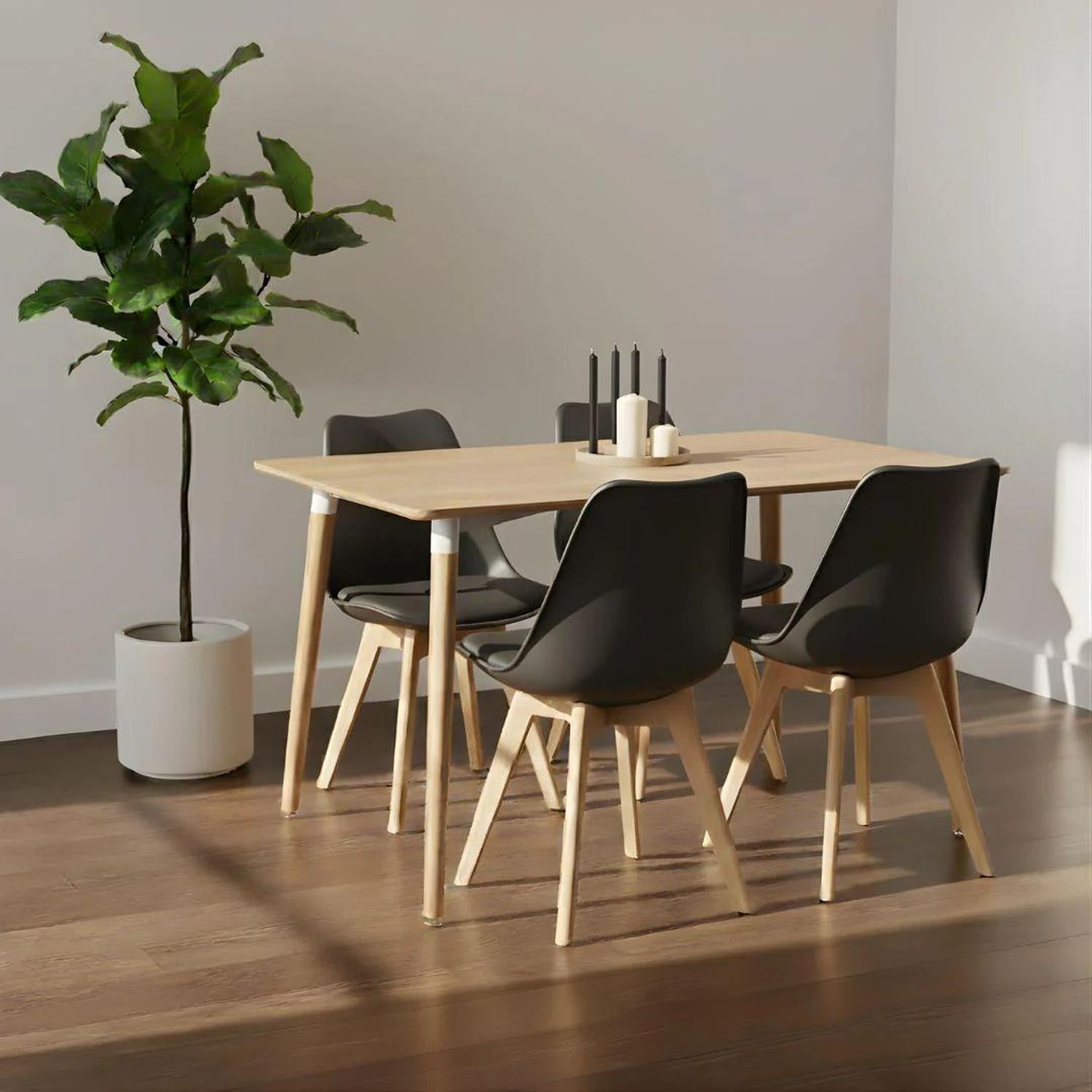 Pandalino - Comedor Mesa Rectangular Alamo 130x80 + 4 Sillas Tulip Negro