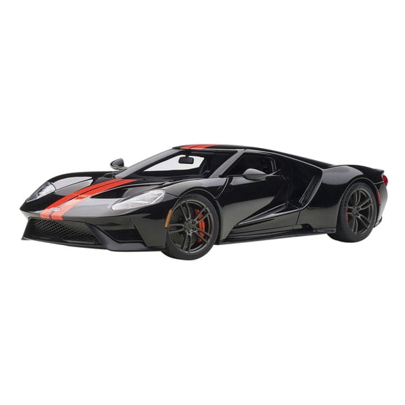 Autoart Ford GT 2017 Shadow Black con franjas naranjas, modelo a escala 1/18