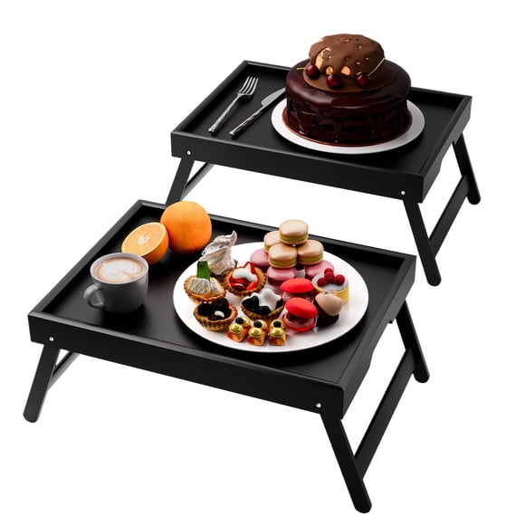 Bandeja de cama de bambú Fibogollo 40 x 30 cm con patas plegables, negra