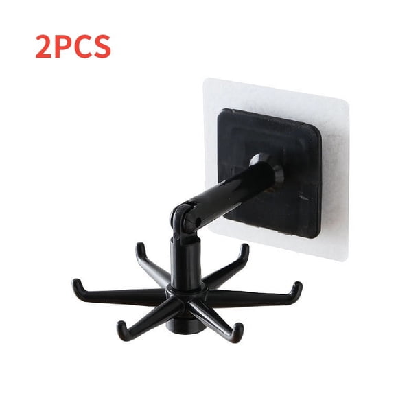 2pcs, Wall Mounted Kitchen Rotating Hooks For Utensils, Punch Free & Adhesive Cooking Utensil Rack With 6 Claw, Hooks For Spoons Pot Rags, Kitchen Utensils Hanger Holder