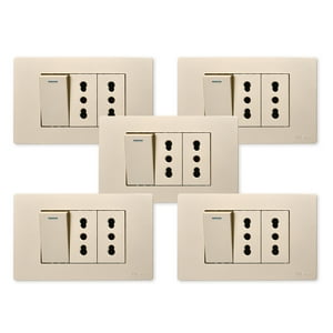 Want - Pack 5 Interruptor 1 912 16A Y Tomacorriente 2 16A - Dorado