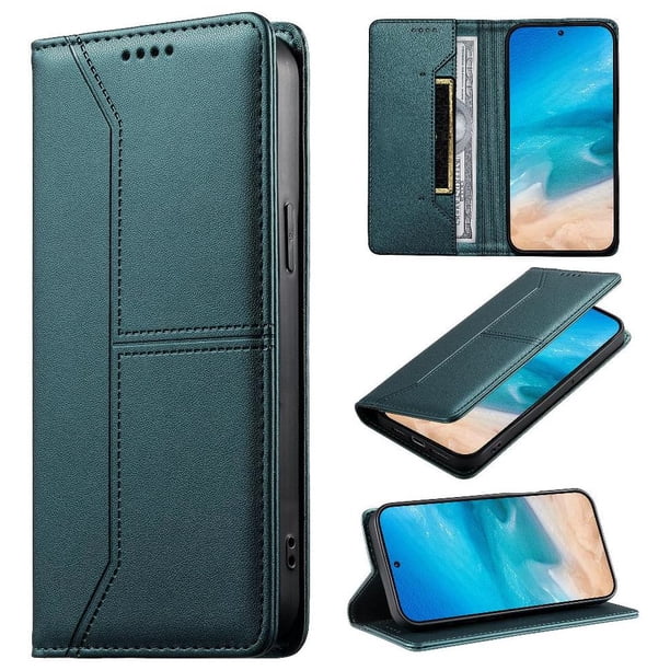 Funda tipo cartera con bloqueo RFID para Samsung Galaxy A57 cubierta magnética de cuero con tapa y soporte Verde