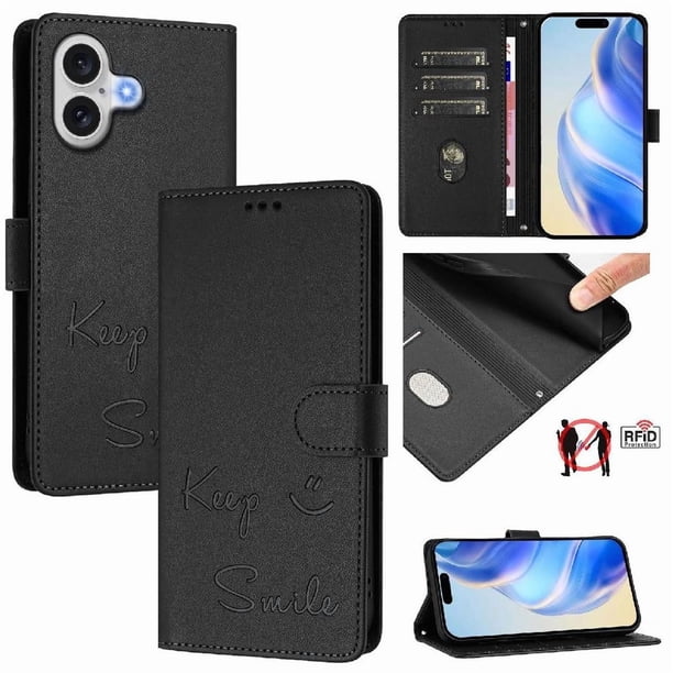 Funda Cartera para iPhone 17 con Bloqueo RFID, Cierre Magnético y Ranuras Tarjetas Negro