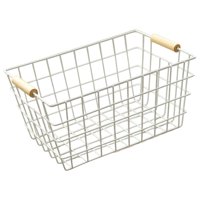 Bothyi - Cesta De Almacenamiento De Alambre Portátil Con Mango De Madera Para Oficina, Sala De Estudio, Aperitivos, Color Blanco S