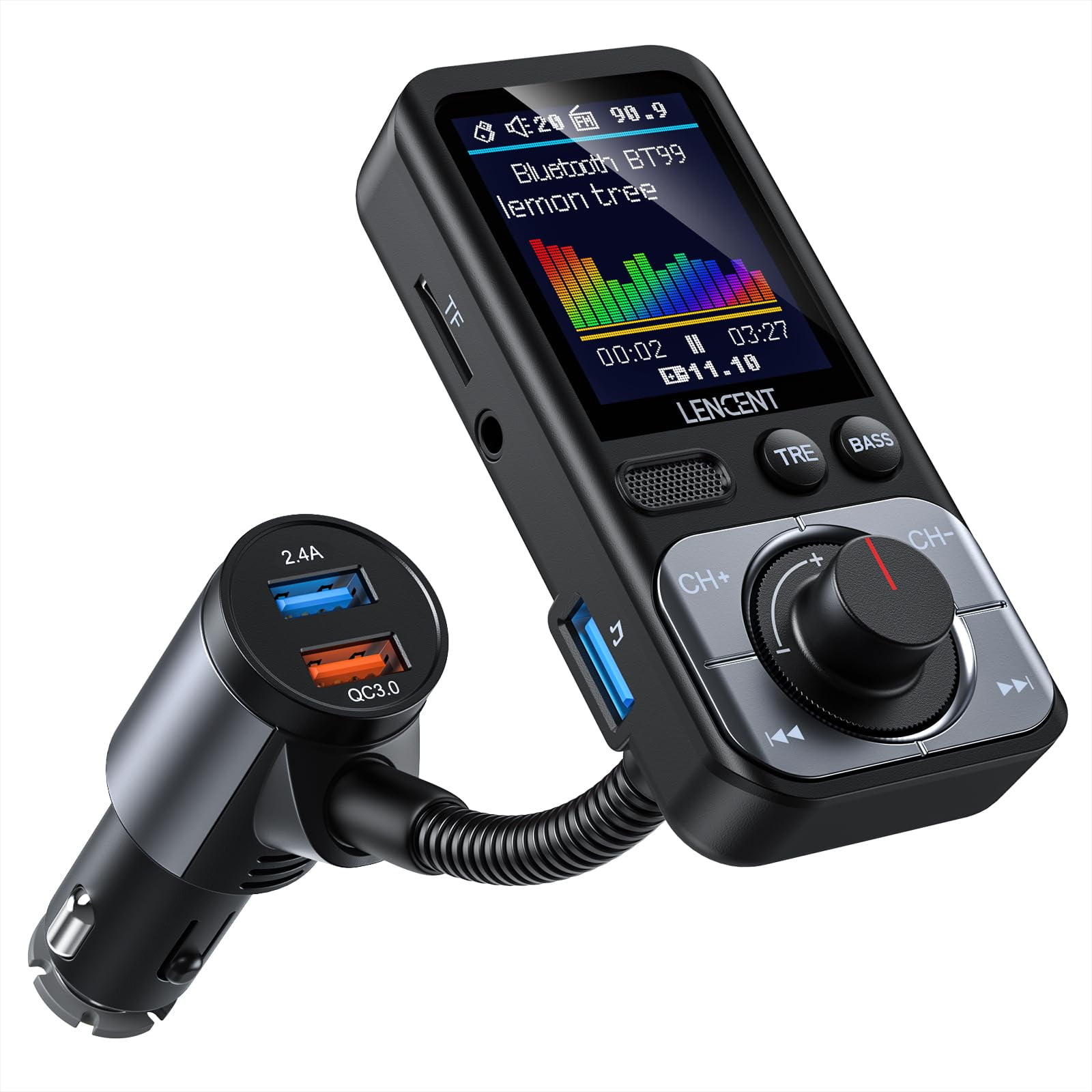 Transmisor Fm Lencent Bluetooth 5.0 Para Coche Con Pantalla A Color