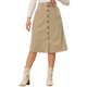 thumbnail image 1 of INSPIRE CHIC Falda Midi de Pana de Cintura Alta para Mujer, Línea A, con Botones al Frente, Plisada, con Cinturón y Bolsillos, Caqui L, 1 of 6
