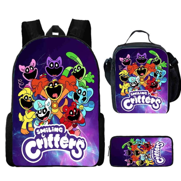 3Pcs Set Smiling Mochila C-Critters Backpacks with Lunch Bags ,Pencil Case,Light Weight and Durable Children Backpack Book Bags