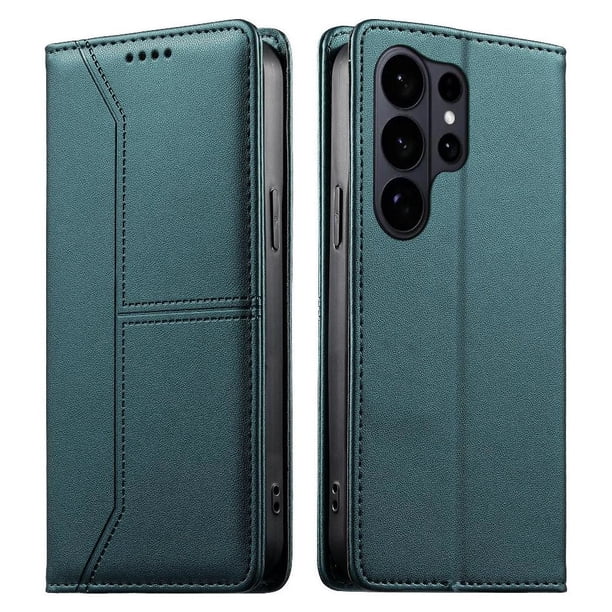 Funda tipo cartera con bloqueo RFID para Samsung Galaxy S26 Ultra cubierta magnética de cuero con tapa y soporte Verde