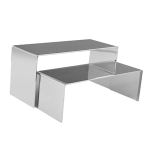 Magideal - 2 Soportes De Exhibición De Metal, Organizador De Material Acero Inoxidable Apilable Con Espejo Para Grandes Exposiciones, Encimeras, Comerciales, Plata