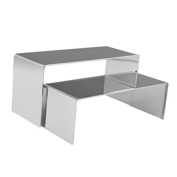 2 soportes de exhibición de Metal, organizador de material acero inoxidable apilable con espejo para grandes exposiciones, encimeras, comerciales, Plata