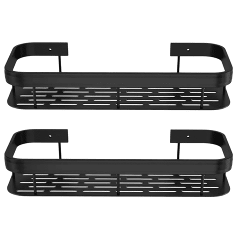 Organizador De Baño Belug Generac Aluminio Negro 2 Estantes Instalación Adhesiva