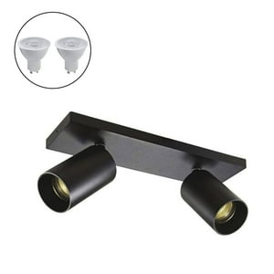 Megabright - Foco Spotlight Negro 2X Con Ampolleta 5,5 W Gu-10 Cálida M