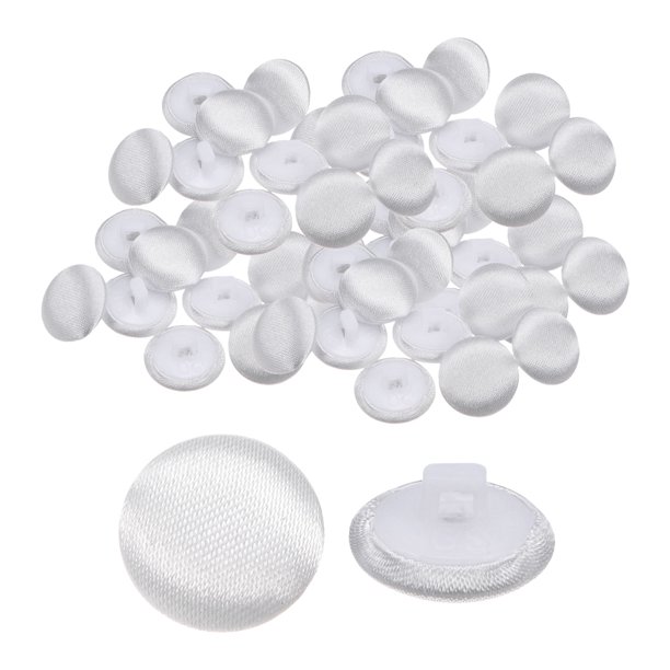 Uxcell 50 piezas de botones de satén 0.5" Botones redondos cubiertos de satén suave con vástago para vestido de novia, blanco