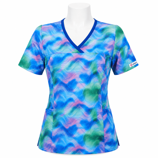 Delantal Mujer tela elasticada estampada. Combina con Azul Rey