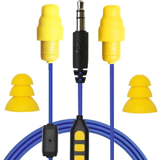 Auriculares intraurales Plugfones Guardian Plus, híbridos, con reducción de ruido, micrófono y controles que aíslan el ruido (amarillo y azul)