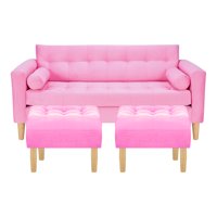 Bodevir - Sofa Retro 3C + 2 Pouf Felpa 05 Rosado