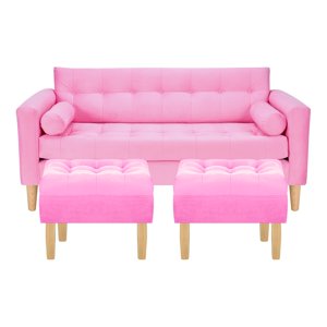 Bodevir - Sofa Retro 3C + 2 Pouf Felpa 05 Rosado