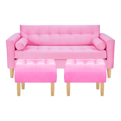Bodevir - Sofa Retro 3C + 2 Pouf Felpa 05 Rosado