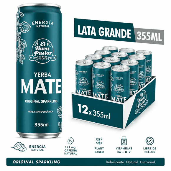 Pack x 12 uni Bebida Yerba Mate Energizante Natural El Buen Pastor 355ml