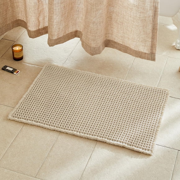 Alfombra De Baño Con Forma De Gofre Color Beige Pálido 76 X 51 Cm