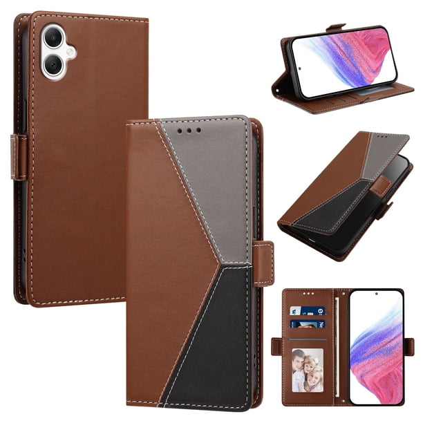 Cartera Plegable para Samsung Galaxy A07, PU Tricolor con Ranuras, Marrón