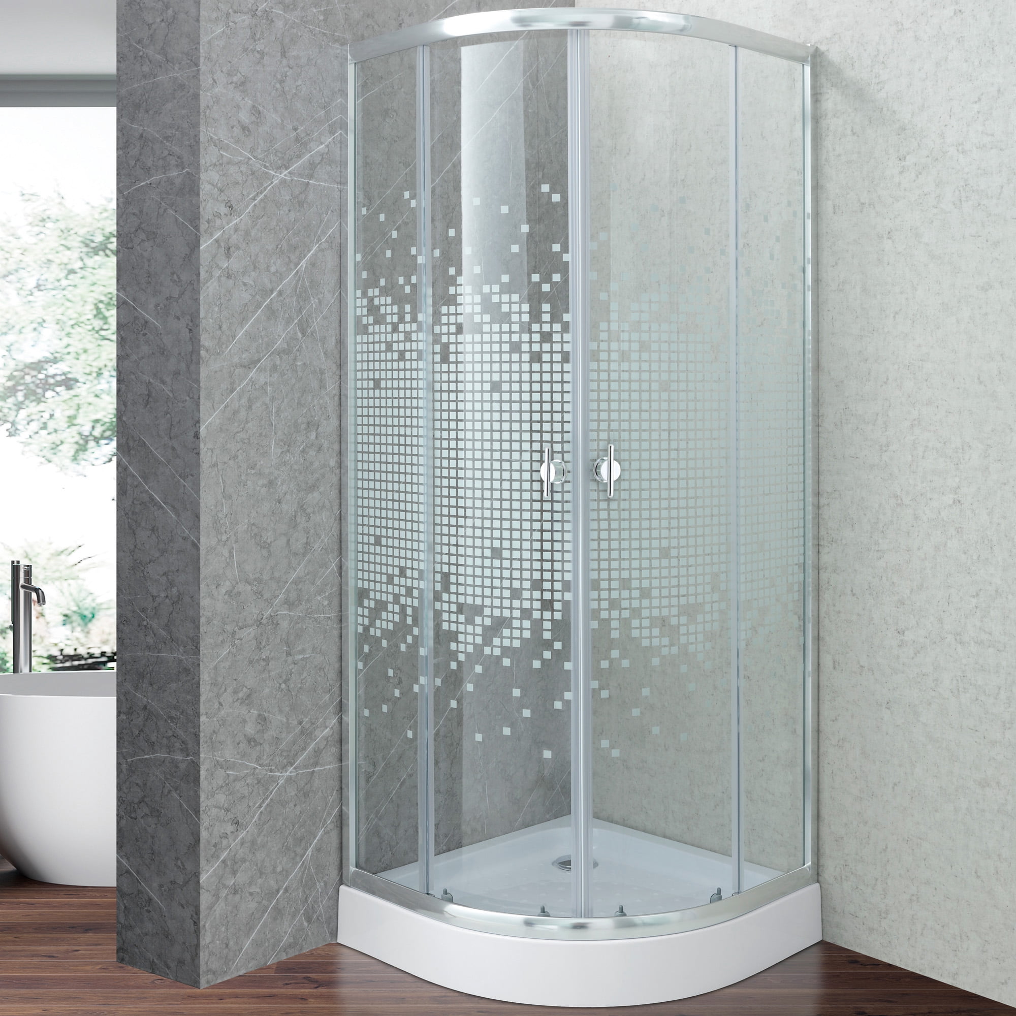 Shower Door Curvo Mosaic White 80x80x199 Cm (incluye Receptáculo)