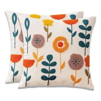 Casadeliacl - Fundas Para Cojines Sin Relleno 2 Unidades Diseños Bordados Naranja Flor