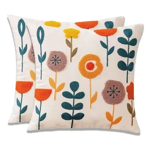 Casadeliacl - Fundas Para Cojines Sin Relleno 2 Unidades Diseños Bordados Naranja Flor