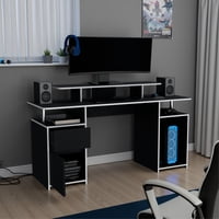 Tuhome - Escritorio Gamer Keria 1 Puerta 1 Cajon Wengue Y Blanco