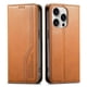 thumbnail image 1 of Funda tipo cartera para iPhone 16 Pro de piel con cierre magnético, ranuras para tarjetas y correa para la muñeca Marrón, 1 of 6