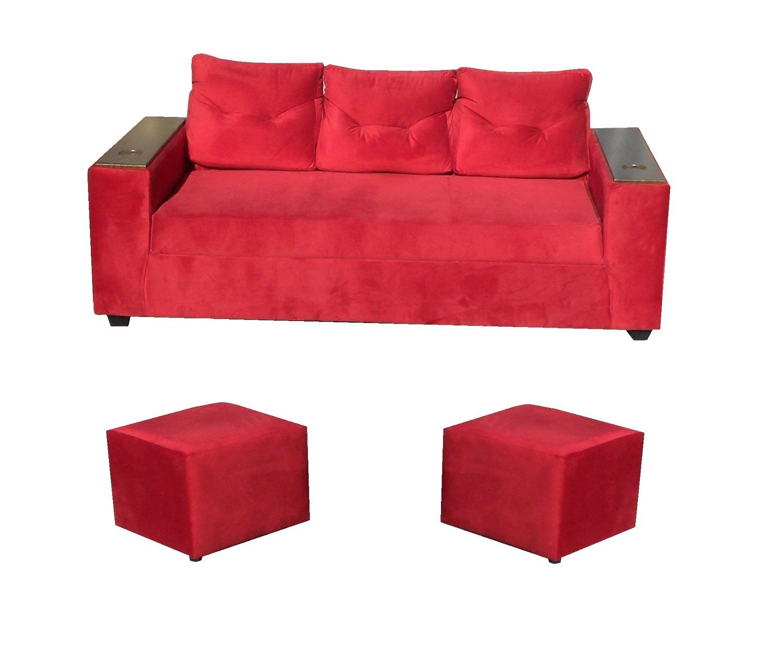 Almore - Sofa Wilson 3C + 2 Pouf Rojo