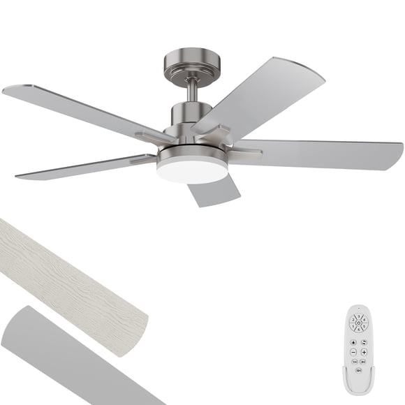 Ventilador de techo Regair 42 pulgadas acabado níquel con luz, control remoto y motor DC reversible