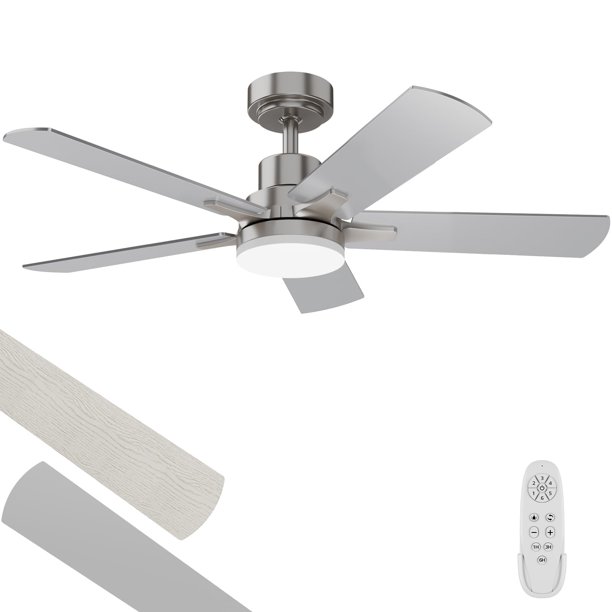 Ventilador de techo Regair 42 pulgadas acabado níquel con luz, control remoto y motor DC reversible