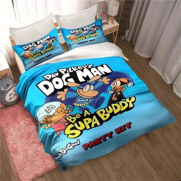DOG MAN Cute Cartoon Pattern Bedding Set Duvet Cover Set Single Double Bed King Size Bed Set Adult Boys Bedroom SheetBed Sheets