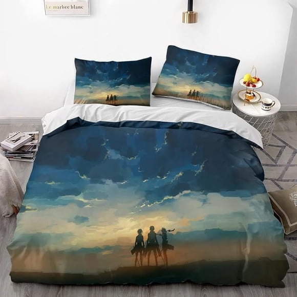 At-tack -on Gia-nt Anime Soft- -3D Prin-ted Du-vet Cove-r Bedding Se-t with Comforte-r Cover 3- Piece Set