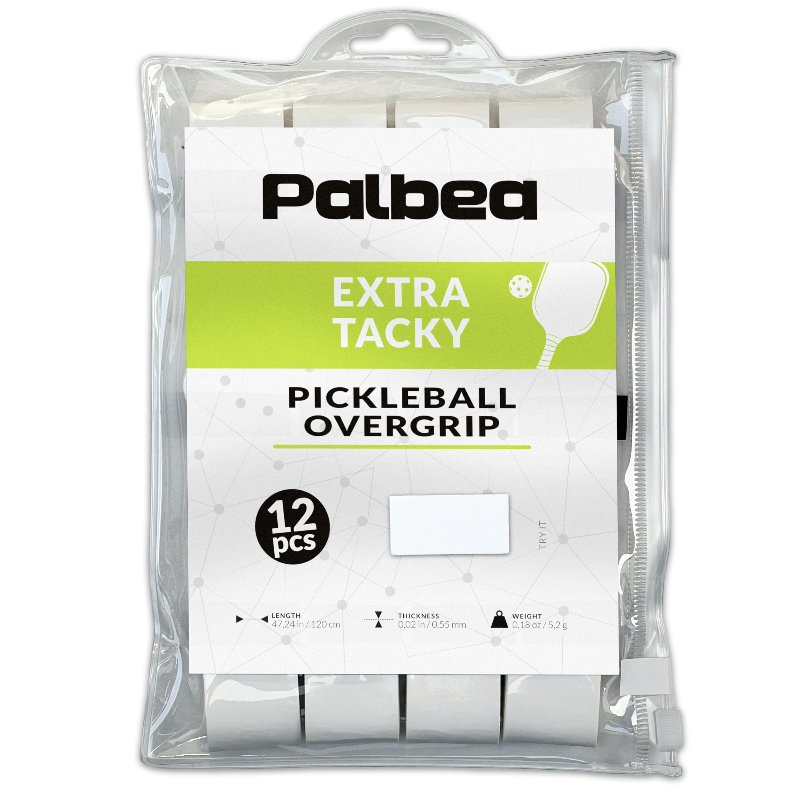 Pickleball Overgrip Tape Palbea, Paquete De 12 Unidades, Extra Pegajosas, Color Blanco