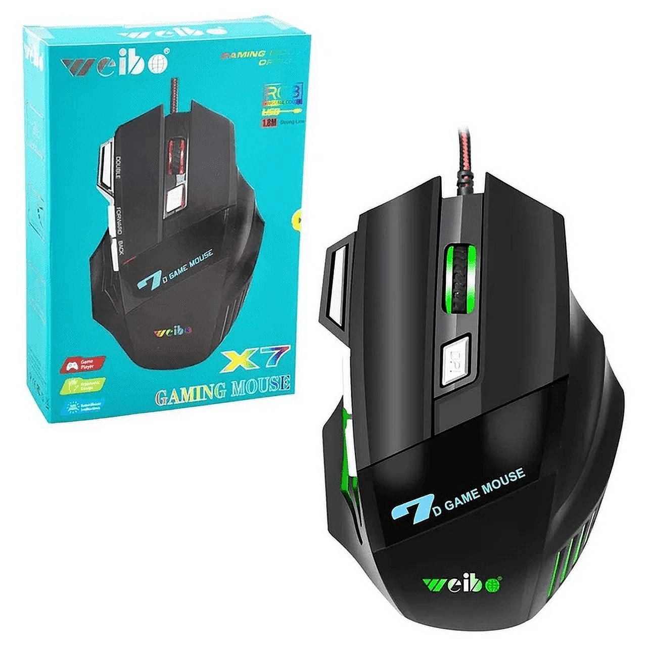 Mouse Gaming LED RGB 7 Colori Intercambiabili – 1000 DPI – Ergonomico Con Filo