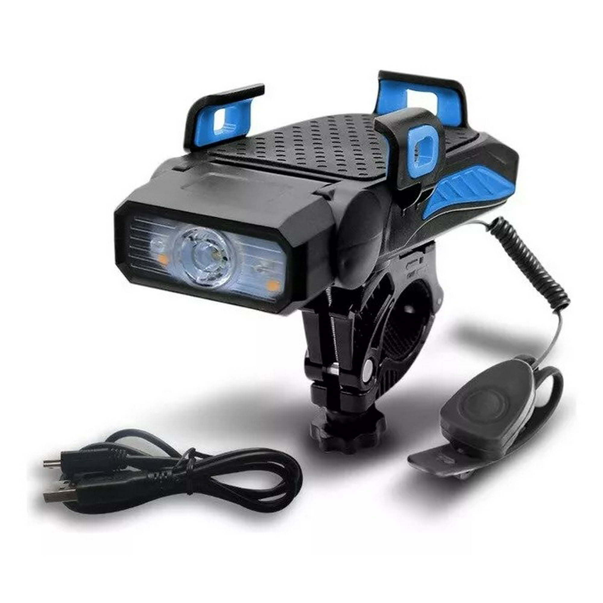Defensor - Luz Led Bicicleta Delantera, Bocina Porta Celular, 4000 Mah. Color Azul