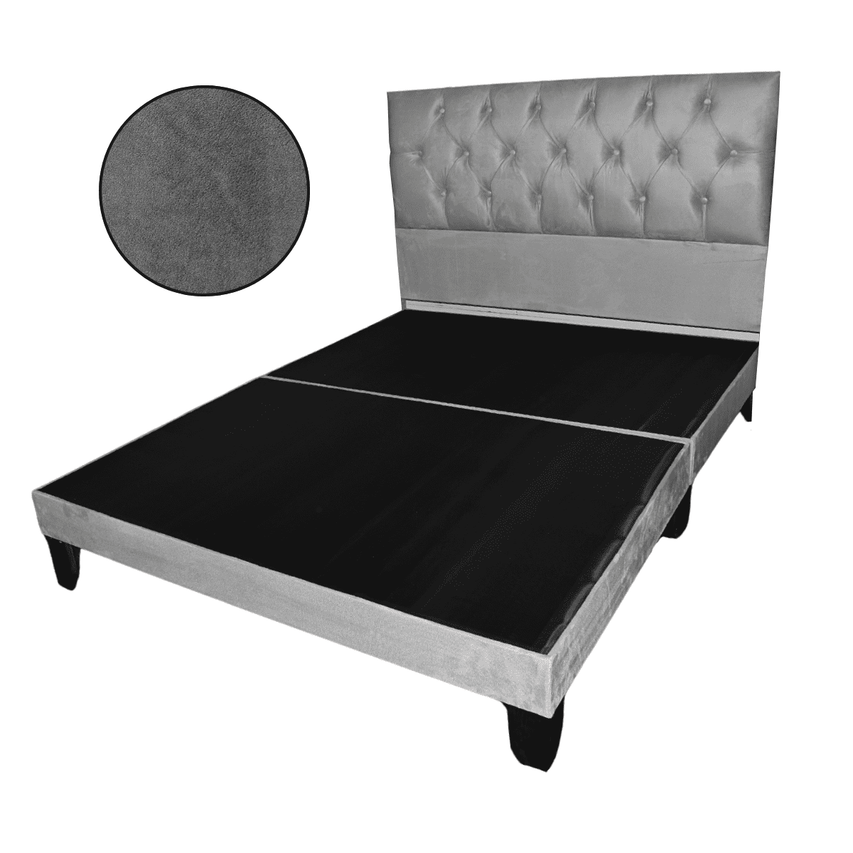 Mueblart - Base De Cama Con Respaldo A Piso 2 Plazas Gris Felpa