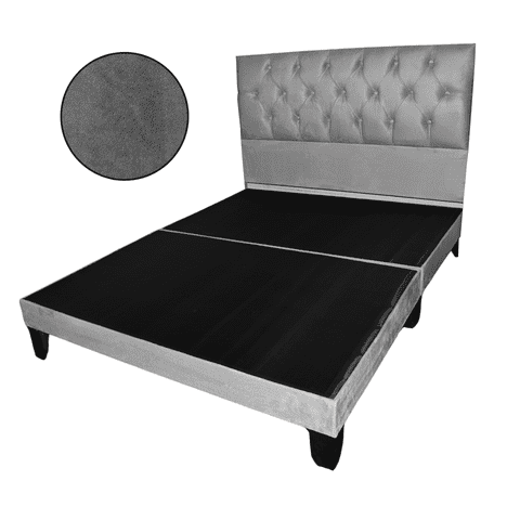 Mueblart - Base De Cama Con Respaldo A Piso 2 Plazas Gris Felpa