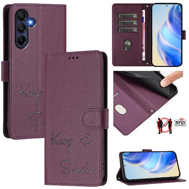 Funda Cartera para Samsung Galaxy A26 con Bloqueo RFID, Cierre Magnético y Ranuras Tarjetas Morado
