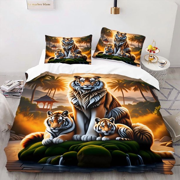 3D Digital Tiger Stripe Bedding - 1 Duvet Cover + 1-2 Pillowcases No Filler Included - Soft Comfortable and Breathable - Ideal for Bedroom and Guest Room Decor