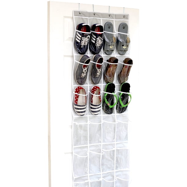 Organizador de zapatos Simple Houseware 24 bolsillos para colocar sobre la puerta, color gris