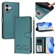 thumbnail image 1 of Funda de Cuero Tipo Billetera para Apple iPhone 16 Plus 6.7", con Tarjetero, Pulsera, Soporte a Prueba de Golpes con Relieve de Patrón Feliz, Verde, For iPhone 16 Plus, 1 of 8