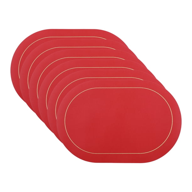 REGALWOVEN Juego de 6 Manteles Individuales, Manteles de Cuero Sintético para Decoración de Mesa de Comedor de Cocina, Manteles Resistentes al Calor Lavables, Mantel Individual Limpiable Rojo 18*12in