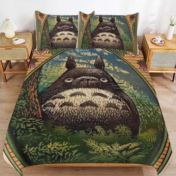 Totoro Comforter Set 3 Pieces Quilt Cover Set Soft Bedding Sets for All Seasons