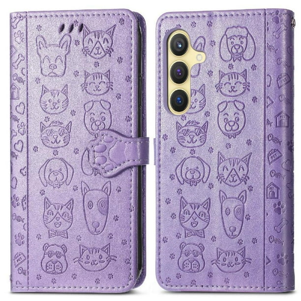 Funda Cartera FOXDOCK para Samsung Galaxy S24 Plus , Flip PU con Relieve de Gatos y Perros, Tarjetero y Soporte