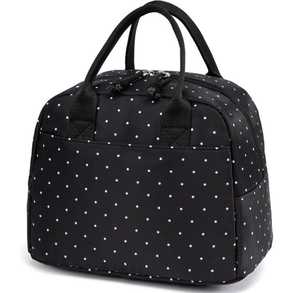 LOVELYWIND Women's Lunch Box, Insulated Lunch Bag, Black Polka Dot